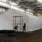 Ангар збірно-розбірний, каркасно-тентовий, 8х16м.